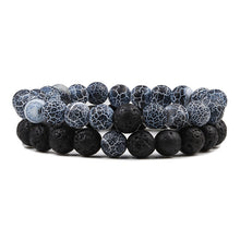 Load image into Gallery viewer, 2pc/set Couple Distance Bracelet Charm Purple Weathered Stone High Quality Black Lava Rock BeadS Bracelets