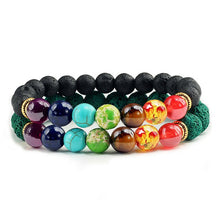 Load image into Gallery viewer, 2pcs/set Trendy Black White Stone Beads 7 Chakra Charm Natural Lava Stone Bracelet