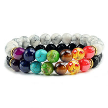Load image into Gallery viewer, 2pcs/set Trendy Black White Stone Beads 7 Chakra Charm Natural Lava Stone Bracelet