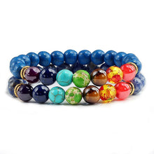 Load image into Gallery viewer, 2pcs/set Trendy Black White Stone Beads 7 Chakra Charm Natural Lava Stone Bracelet