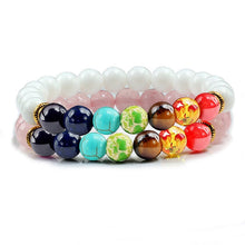 Load image into Gallery viewer, 2pcs/set Trendy Black White Stone Beads 7 Chakra Charm Natural Lava Stone Bracelet