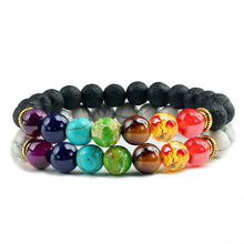 Load image into Gallery viewer, 2pcs/set Trendy Black White Stone Beads 7 Chakra Charm Natural Lava Stone Bracelet