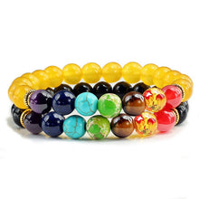 Load image into Gallery viewer, 2pcs/set Trendy Black White Stone Beads 7 Chakra Charm Natural Lava Stone Bracelet