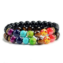 Load image into Gallery viewer, 2pcs/set Trendy Black White Stone Beads 7 Chakra Charm Natural Lava Stone Bracelet