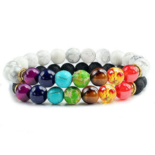 Load image into Gallery viewer, 2pcs/set Trendy Black White Stone Beads 7 Chakra Charm Natural Lava Stone Bracelet