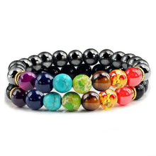 Load image into Gallery viewer, 2pcs/set Trendy Black White Stone Beads 7 Chakra Charm Natural Lava Stone Bracelet