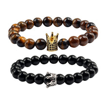 Load image into Gallery viewer, Natural Stone Tiger Eye Bracelet Luxury King Queen Crown Men Beads bangle Distance couple bracelets