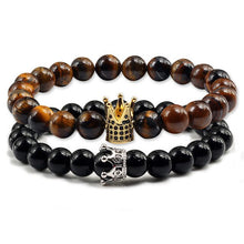 Load image into Gallery viewer, Natural Stone Tiger Eye Bracelet Luxury King Queen Crown Men Beads bangle Distance couple bracelets
