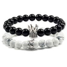 Load image into Gallery viewer, Natural Stone Tiger Eye Bracelet Luxury King Queen Crown Men Beads bangle Distance couple bracelets