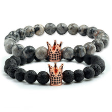 Load image into Gallery viewer, Natural Stone Tiger Eye Bracelet Luxury King Queen Crown Men Beads bangle Distance couple bracelets
