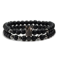 Load image into Gallery viewer, 2pcs/set Matte Oxyn Stone Beads Bracelet Men Sliver Crown Bracelet