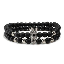 Load image into Gallery viewer, 2pcs/set Matte Oxyn Stone Beads Bracelet Men Sliver Crown Bracelet