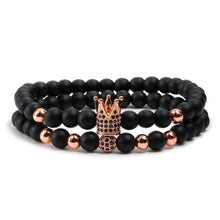 Load image into Gallery viewer, 2pcs/set Matte Oxyn Stone Beads Bracelet Men Sliver Crown Bracelet