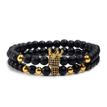 Load image into Gallery viewer, 2pcs/set Matte Oxyn Stone Beads Bracelet Men Sliver Crown Bracelet
