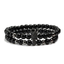 Load image into Gallery viewer, 2pcs/set Matte Oxyn Stone Beads Bracelet Men Sliver Crown Bracelet