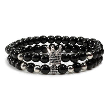 Load image into Gallery viewer, 2pcs/set Matte Oxyn Stone Beads Bracelet Men Sliver Crown Bracelet