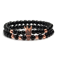 Load image into Gallery viewer, 2pcs/set Matte Oxyn Stone Beads Bracelet Men Sliver Crown Bracelet
