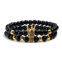 Load image into Gallery viewer, 2pcs/set Matte Oxyn Stone Beads Bracelet Men Sliver Crown Bracelet