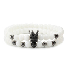 Load image into Gallery viewer, 2pcs/set Matte Oxyn Stone Beads Bracelet Men Sliver Crown Bracelet