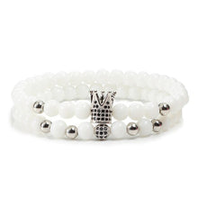 Load image into Gallery viewer, 2pcs/set Matte Oxyn Stone Beads Bracelet Men Sliver Crown Bracelet