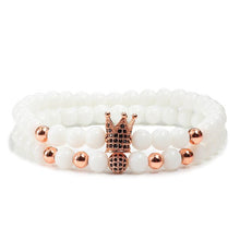 Load image into Gallery viewer, 2pcs/set Matte Oxyn Stone Beads Bracelet Men Sliver Crown Bracelet