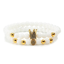 Load image into Gallery viewer, 2pcs/set Matte Oxyn Stone Beads Bracelet Men Sliver Crown Bracelet