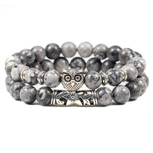 Load image into Gallery viewer, Classic Men Natural Stone Bracelets Fashion Sliver Owl Head Gray Blue Bead Bracelet