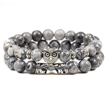 Load image into Gallery viewer, Classic Men Natural Stone Bracelets Fashion Sliver Owl Head Gray Blue Bead Bracelet