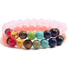 Load image into Gallery viewer, 2 Pce/Set 7 Chakra Charm Bracelet Men