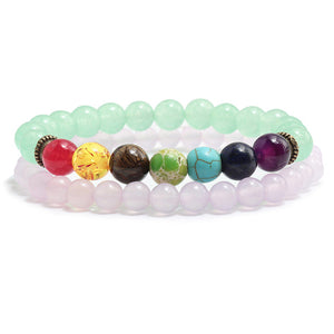 2 Pce/Set 6MM/8MM 7 Chakra Bead Charm Bracelet