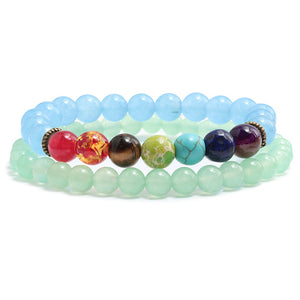 2 Pce/Set 6MM/8MM 7 Chakra Bead Charm Bracelet