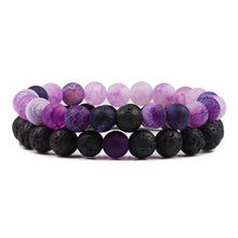 Load image into Gallery viewer, 2pc/set Couple Distance Bracelet Charm Purple Weathered Stone High Quality Black Lava Rock BeadS Bracelets
