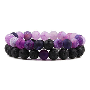 2pc/set Couple Distance Bracelet Charm Purple Weathered Stone High Quality Black Lava Rock BeadS Bracelets