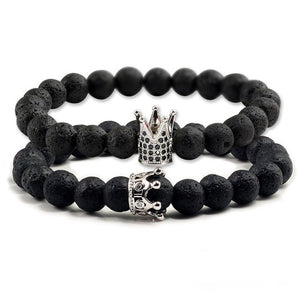 Natural Stone Tiger Eye Bracelet Luxury King Queen Crown Men Beads bangle Distance couple bracelets