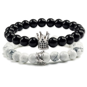 Natural Stone Tiger Eye Bracelet Luxury King Queen Crown Men Beads bangle Distance couple bracelets