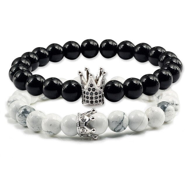 Natural Stone Tiger Eye Bracelet Luxury King Queen Crown Men Beads bangle Distance couple bracelets