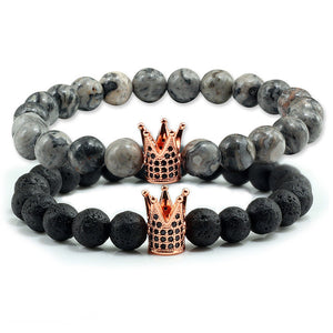 Natural Stone Tiger Eye Bracelet Luxury King Queen Crown Men Beads bangle Distance couple bracelets