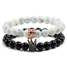 Load image into Gallery viewer, Natural Stone Tiger Eye Bracelet Luxury King Queen Crown Men Beads bangle Distance couple bracelets
