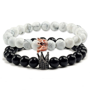 Natural Stone Tiger Eye Bracelet Luxury King Queen Crown Men Beads bangle Distance couple bracelets