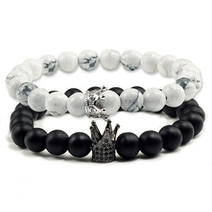 Natural Stone Tiger Eye Bracelet Luxury King Queen Crown Men Beads bangle Distance couple bracelets