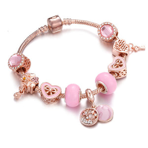 7 Style Original DIY Crystal Glass Beads Bracelets For Women Rose Gold