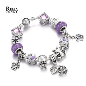 Charms Bracelets For Women Queen Jewelry Crown Pendant Silver