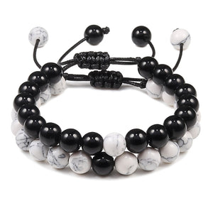 2PCS/Set Couple Bracelet Black White Beads Braided Distance Bracelets Women Men