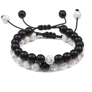 2PCS/Set Couple Bracelet Black White Beads Braided Distance Bracelets Women Men
