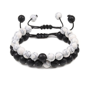 2PCS/Set Couple Bracelet Black White Beads Braided Distance Bracelets Women Men