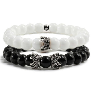 Fashion 2 Pce/Set Natural Stone Matte Black Bracelets Men