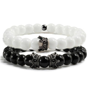 Fashion 2 Pce/Set Natural Stone Matte Black Bracelets Men
