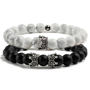 Fashion 2 Pce/Set Natural Stone Matte Black Bracelets Men