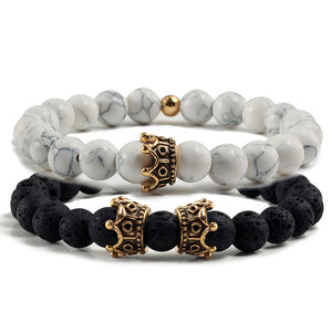 Fashion 2 Pce/Set Natural Stone Matte Black Bracelets Men