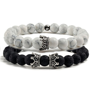 Fashion 2 Pce/Set Natural Stone Matte Black Bracelets Men